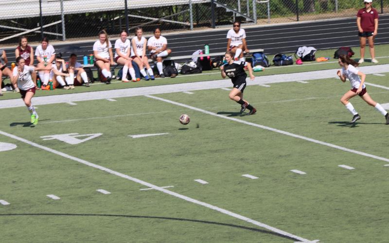 Deby Jo Ferguson • Clay County Progress Lauren Gottieb No. 20 attacking the outside heading towards the goal.