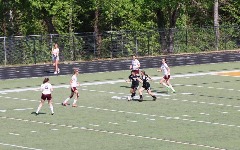 Deby Jo Ferguson • Clay County Progress Lauren and Nimci Lopez are looking to advance the ball up the field.
