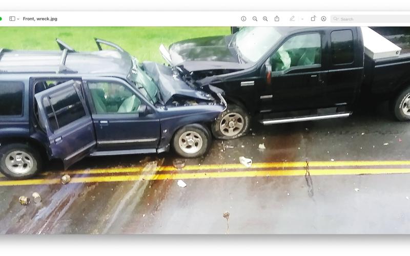 Photo • Michael Brettler Two vehicles collided on Tusquittee Road around 6:20 p.m. on Friday. Both vehicles were estimated at travelling about 35 miles per hour.