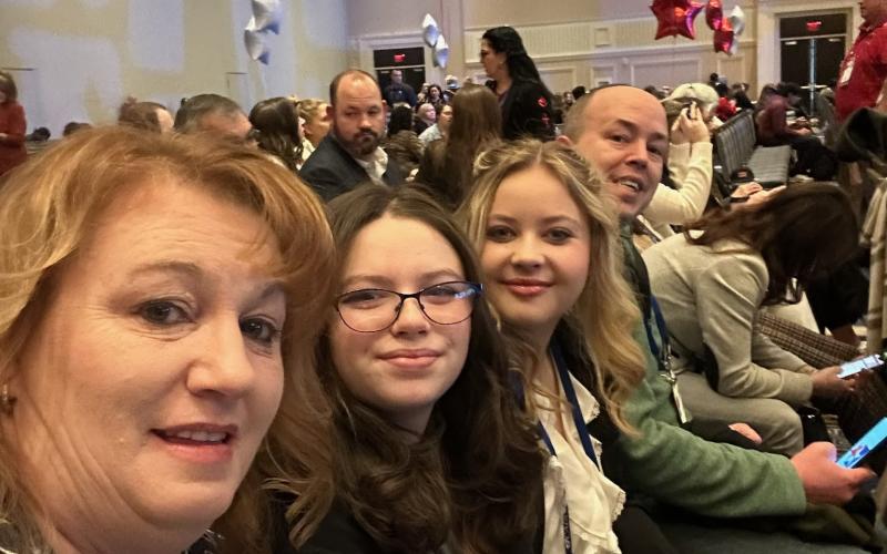 Four Clay County residents attend CADCA-Community Anti Drug Coalitions of America. From left, People of Clay CARE coordinator Atlanta  Matheson, students Maya Polk and Lyndsey Evans and Clay Schools SRO Chris Harper. They visited local legislative offices to share their concerns, attended educational forums and had fun activities.