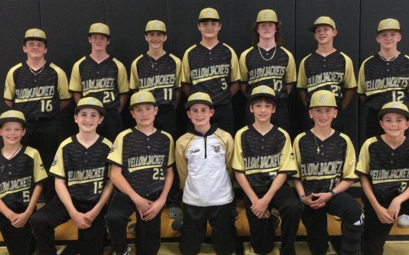 Middle School Baseball team players are, from, front left, Hunter Hill, Rhett Sellers, Rob Barter, Brady Gerdes, Daxon Bruggers, Jacob Cody and Porter Hood; back, from left, Landon Cheeks, Silas Lovingood, Brady Reynolds, Daemien Soto, Lawson Bailey, Micah Moss and Carson Reese.
