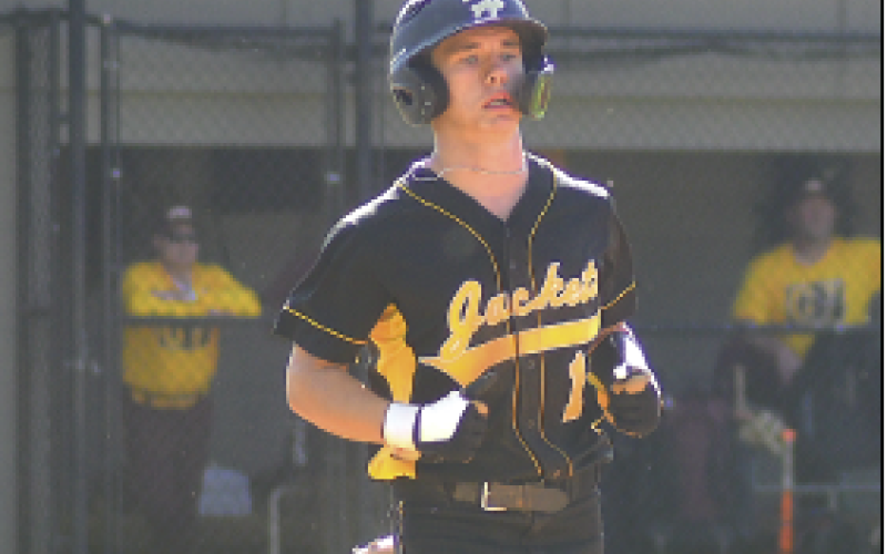 Gary Corsair • Clay County Progress Hayesville lead off batter Michael "Money" Mauney connects during the Yellow Jackets 23-0 win at Cherokee Tuesday.
