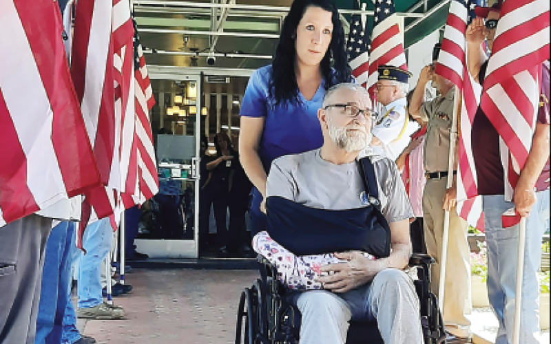 George Leduc was honored by veterans, employees and friends as he leaves care center in Bryson City and heads to Colorado to be closer to his family.