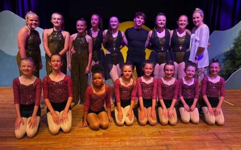 Deby Jo Ferguson • Clay County Progress Star dance performs at Georgia Mountain Beauty Pagent. From left, back row: Harper Ledford, Annalee Wadsworth, Lily Gordon, Olivia Free, Cameron Woody, Grant Hendrix, Haley Berrong, Chloe Leek and Shelley Gordon. Front row from left: Kynadee English, Zoe Angelopulous, Emma Rhodes, Olivia Ledford, Caroline Gevdes, Merritt Penland, Natalie Wilson and Landry James.