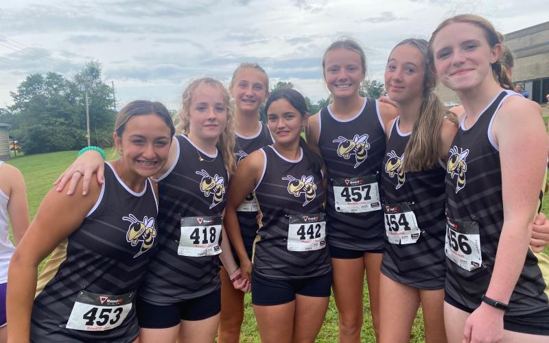 Hayesville High School girls team prior to the start of their race.