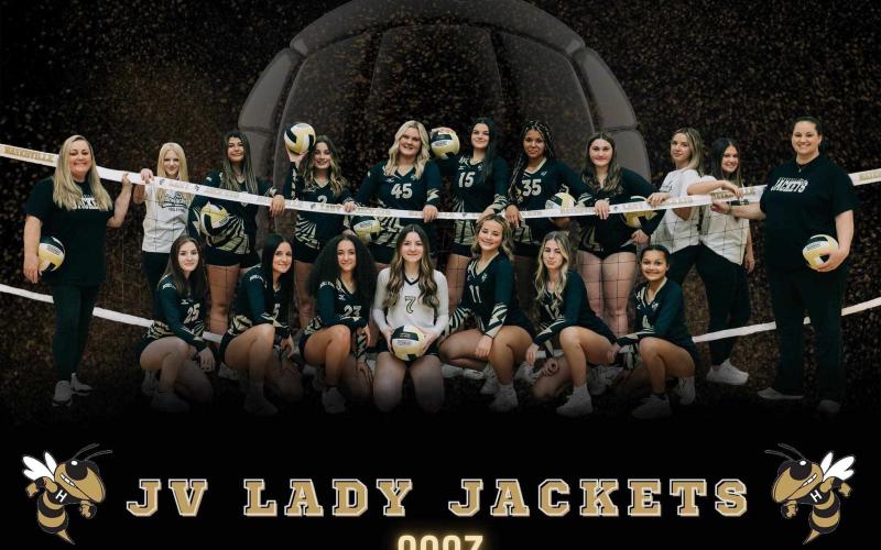 The JV Volleyball team consists of, from front, left, Brooke Daniels, Jasmine Brooks, Aaliyah Jackson, Reese Segar, Blaire Hedden, Skylar Lockaby and Kadence Morrow; from left, Coach Tammy Dills, Manager, Daylyn Murray, Lilly Dockery, Savannah Burch, Ava Moore, Kayla Brown, Kylah Eller, Managers, Addison Sorrells and Paylyn Denton and Assistant Coach Larkin Giddens.
