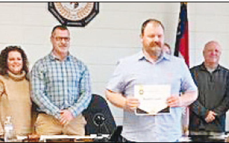 Marcia Barnes • Clay County Progress Stephen Lyvers, Clay County Schools Director of Maintenance, received recognition during the March 25 board meeting. Lyvers recently earned school electrician certifi cation.