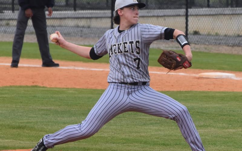 Gary Corsair • Clay County Progress Cade Caruso brings the heat for Hayesville against Cherokee.
