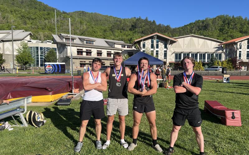 4x100 relay team, from left, Tre Graves, Isaac Chandler, Seth Leek and Kenyon Rodgers-Gibby.