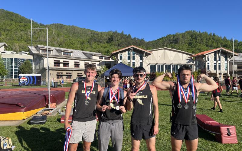 4x400 relay team, from left, Isaac Chandler, Logan Cummins, Cannon Brewer and Seth Leek.
