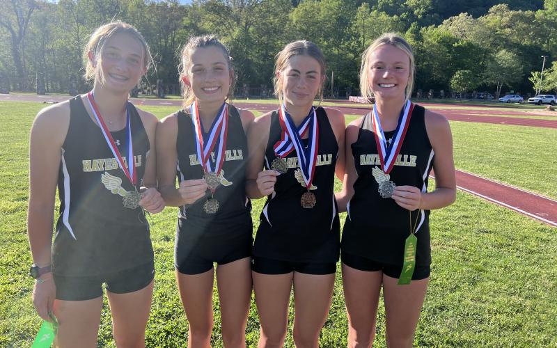 4x800 relay team, from left, Sydney Greenstone, Savannah Burch, Skylar Lockaby and Raelynn Wood.
