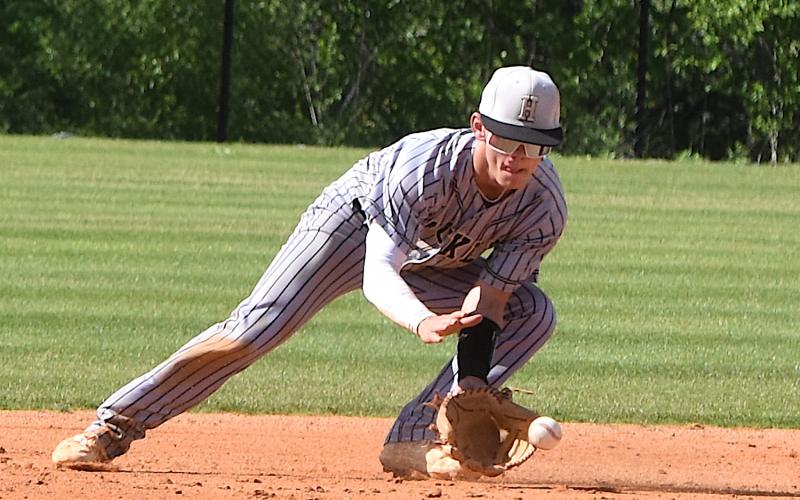 Gary Corsair • Clay County Progress Hayesville second baseman Michael Mauney gobbles up a ground ball.
