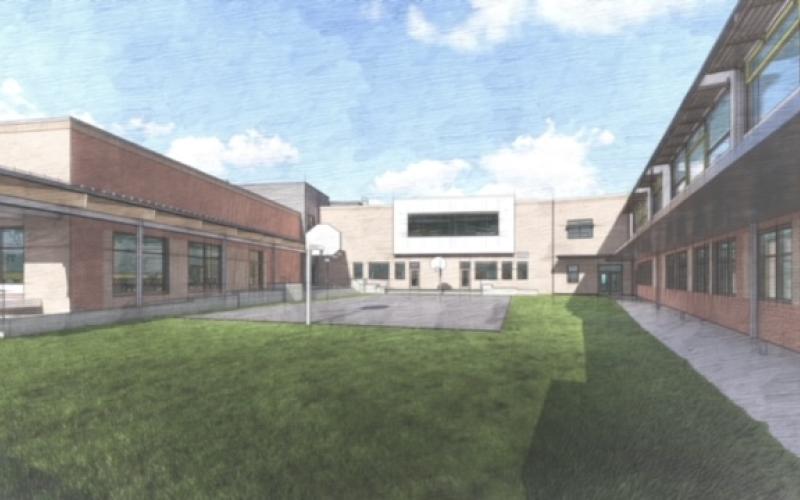 Hayesville Intermediate School courtyard will be situated between the hub building and middle school wing.
