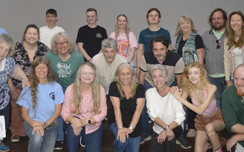 Pam Roman • Photo “Oklahoma!” cast and crew, front, from left, Kay Thomas, Janice Lessard, Leta Reeves, Leslie Richardson, Patty Carreau, Mallory Johnson and Cameron LeJeune; center, from left, Ali Whitlock, Carli LeJeune, Monya Seibert, David Layfield and Ashley Eller; back, from left, Joe Ard, Lincoln Carpenter, Alex Giles, Hope Ledford, Mikey Lindsey, Natalie Schaible, Karl Snow and Teresa Lemaire prepare to lasso another production.