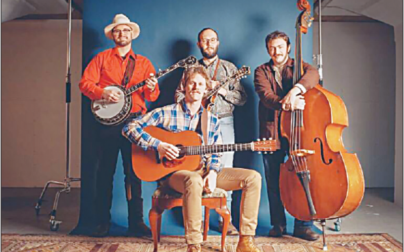 The Marshall Brown Bluegrass Band members are, front, Marshall Brown; back, John Duncan, Zeb Gambill and Jacob Brewer. They will be performing at 7 p.m. Saturday, July 27 at the Brasstown Community Center.