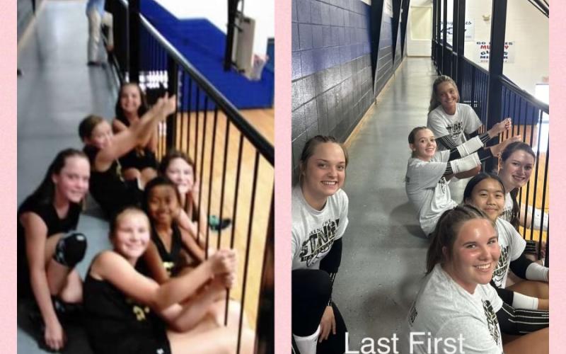 Photo by Mark Moore Most of the senior volleyball players, from front to back, are Mallory Peck, Phoebe Pietila, Maddie Graves, Madison Moore, Raylyn Taylor and Wood/Matheson.