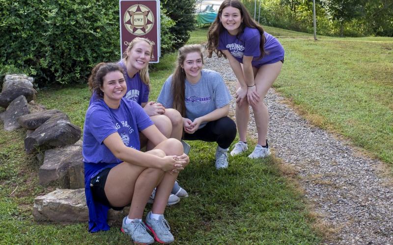 Photo by David Smart (2021) Volunteers form Young Harris women’s volleyball team took a break to check out the Quanassee Path.
