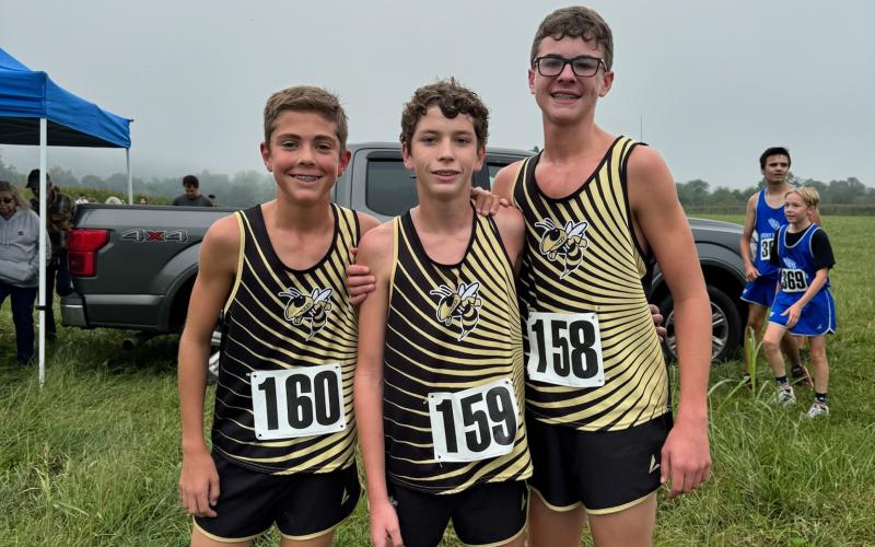 Porter Hood, eighth grade, Colton Crawford, sixth grade, Eli Cheeks, eighth grade, finish second out of 10 teams.