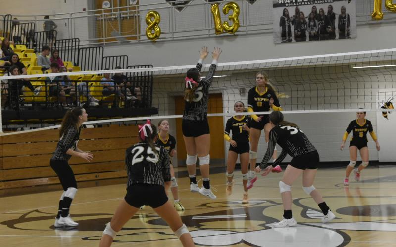 Leeanna Alberta • Clay County Progress Block by No. 35, Mallory Peck, with help from Savannah Burch, No.25, Madison Moore, No.35, and Olivia Giddens, No. 20.