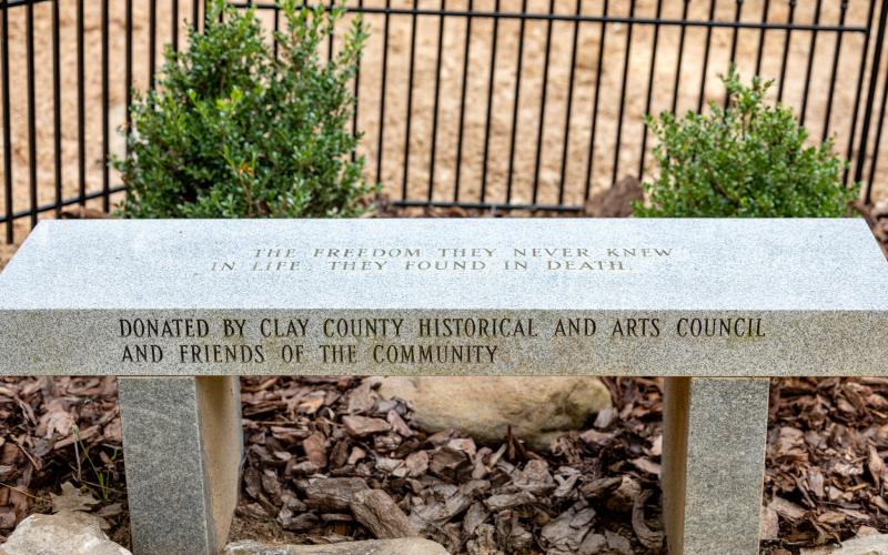 A bench at the cemetery beckons visitors to stop and rest. The inscription refers to the unknown slaves buried in the cemetery. "The freedom they never knew in life, they found in death."