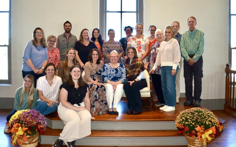 Photo by Sally Brock Chatuge Family Practice staff celebrating Dr. Teresa Heavner’s retirement are, front from left, Kierra Lewis, Dr. Caroline Bessey and Anna Tredway; seated, Kimberly Matheson, Sally Cody FNP, Dr. Teresa Heavner and Dr. Jill Sonnenberg; standing, Carie Free, Elizabeth Archdeacon, Dr. Travis Williams, Sherri Farmer, Kim Ledford, Stephanie Rockenbaugh, Trish Moss, Jennifer Maney, Arica Parker, Trudy Bennett, Amy Shore, Savanna Annis and Dr. Dan Stroup.
