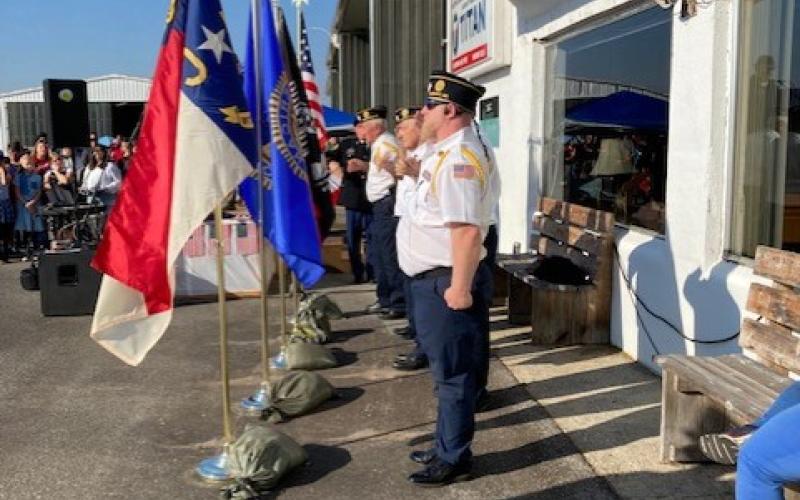 Marcia Barnes • Clay County Progress Hayesville VFW Post 532 veterans stepped forward as the Color Guard ceremony initiated the Veterans Day event at Western Carolina Regional Airport.