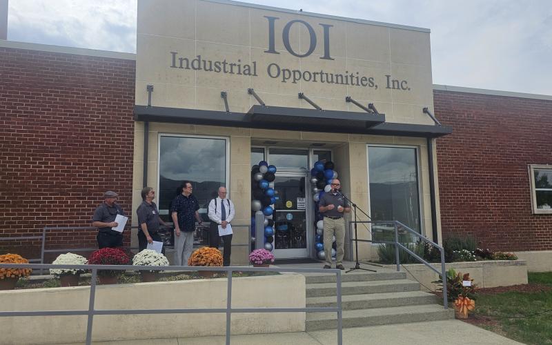 Speakers at IOI's 50th anniversary open house on included, from left, board member Bill Vespasian, President Tom O'Brien and N.C. Senator Kevin Corbin