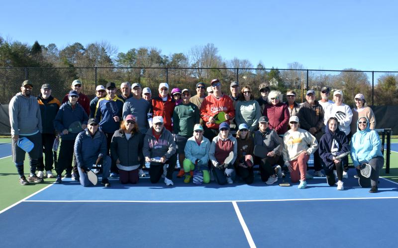 Mountain Lakes Pickleball tournament players include, front, Greg Hansen, Lucy Jordan, Mike Gonzalez, Susan Fredricksen, Debbie Greenspon, Janie Schappacher, Marilyn Conseca, Linda Miller, Roseanna Davis and Emily Abaton; center, Joe Abaton, Marilyn Ogden, Jim Reiss, Scott Tallman, Paul Swanson, Steve Coulomb, Steven Schwab, Gail Thayer, Dorene Stallings, Tony DeSantis, Sally Brock and Mary Blakely; back, John Carty-Campbell, Jeff rey Higel , Cindy Sullivan, Simon Childs, Cobby Barfi eld, Linda Bamfi eld, K