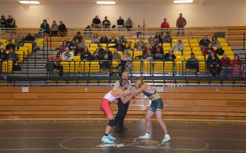 Norashae Patterson • Clay County Progress Will Denton faces down an Andrews player.