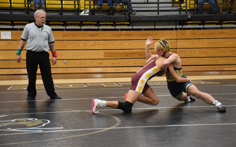 Norashae Patterson • Clay County Progress Hayden Hunt takes down a Cherokee wrestler.