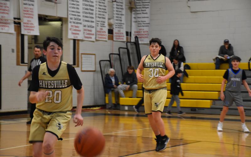 Norashae Patterson • Clay County Progress Camden Taylor and Caden McClure hustle for the ball.