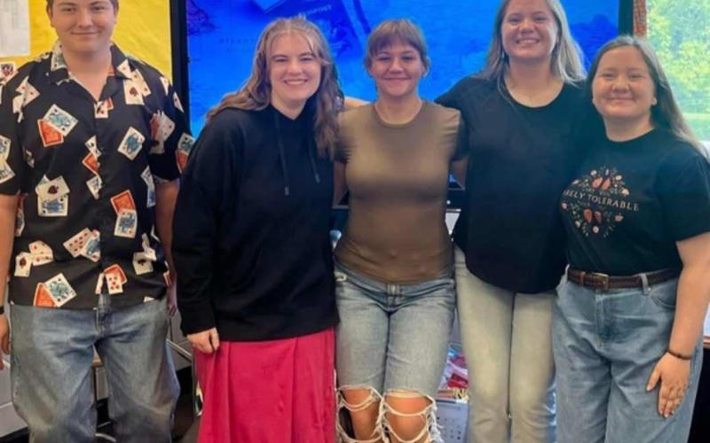 Photo contributed by Ginger Scerri From left, Will Jennings, 11th; Abigail McClure, 11th;  Emillia Lackey, 10th; Ann Gibson, 11th, and Grace Gibson, 11th, are the high school mentors who will travel with the Second Global Studies Annual Independent Experiential Educational Trip Abroad.