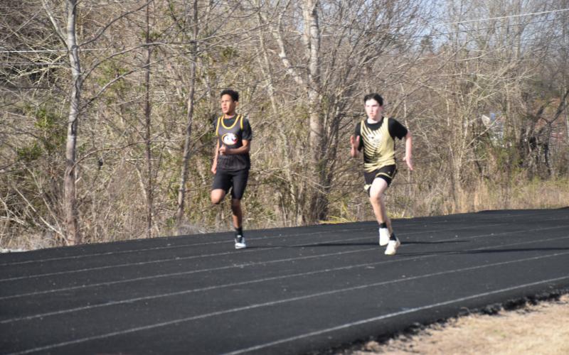 Norashae Patterson • Clay County Progress   Camden Taylor goes head to head with a Murphy athlete.