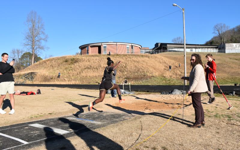 Norashae Patterson • Clay County Progress Ellie Brown pushing to do the triple jump.