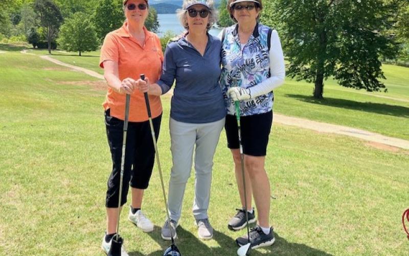 Chatuge Shores Ladies Golf League enjoying open day, from left: Mary Mott, Debra Estes and Martha Zimmer.