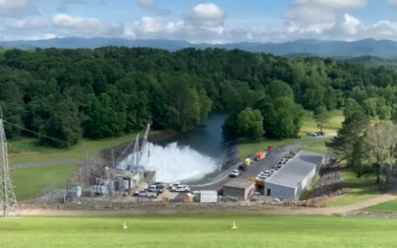 Marcia Barnes • Clay County Progress The low-level outlet passed cascades of water from Chatuge reservoir into the Hiawassee River at 10:08 a.m. Friday, June 20.