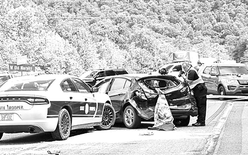 Bob Scott • The Franklin Press The suspect was captured in Macon County after the high-speed chase began in Cherokee County and ran through