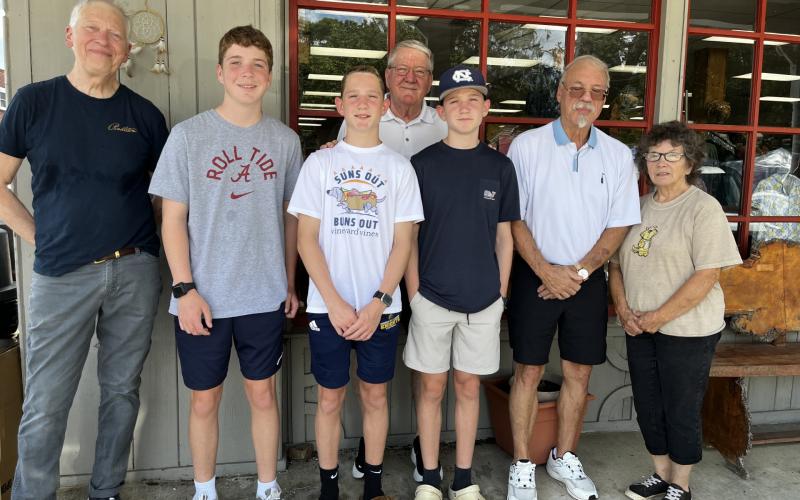 From left: Rob Tiger, triplets and nephews of Don, Alexander Rice, William Rice and Thomas Rice; Lynn Greear, friend Bill Thurman and Sandy Zimmerman.