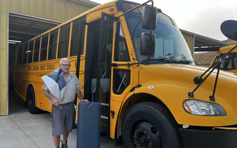 Deby Jo Ferguson • Clay County Progress Director of Transportation Jimmy Moore in Clay County has been hard at work getting ready for the new school year starting Monday, Aug. 25. Moore was spotted early Monday morning recovering school bus seats at the bus garage. According to Moore all 21 buses have been washed and cleaned inside and six buses have had seat covers replaced with only a few more to go.