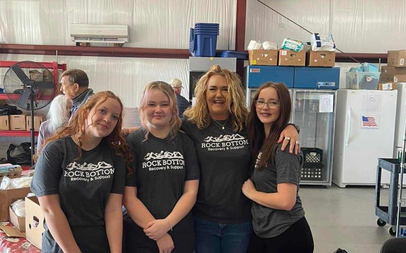 Members of Rock Bottom Recovery and Support volunteer at Matt's Ministry Saturday morning food pantry on a  regular basis. Junior Board members, from left, Fara Ammons, Polly Jones, Stacie Ledford and Pyper Ledford.