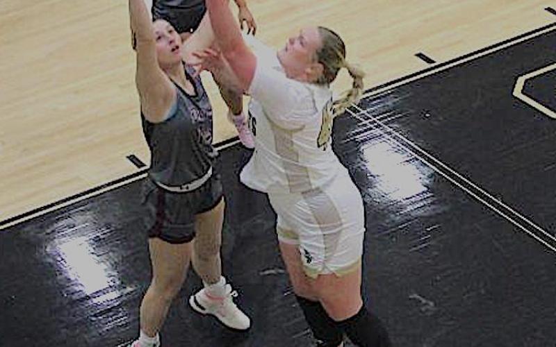 Neal Wachob • Clay County Progress Ava Moore, No. 42, goes up strong for a Hayesville basket against Swain County.