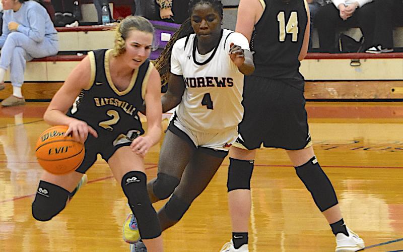 Neal Wachob • Clay County Progress Hayesville's Ava Shook, No. 2, lofts a floater against Robbinsville.