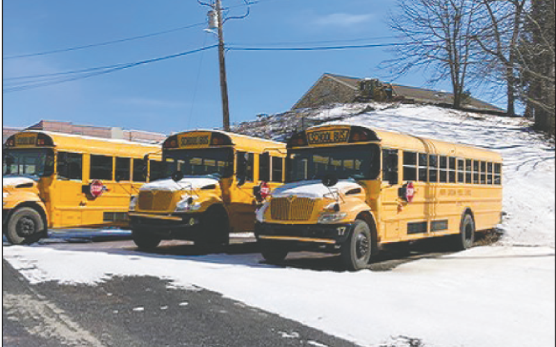Clay County school buses remained parked on Monday and Tuesday in the aftermath of the weekend snow. School resumed on Wednesday.