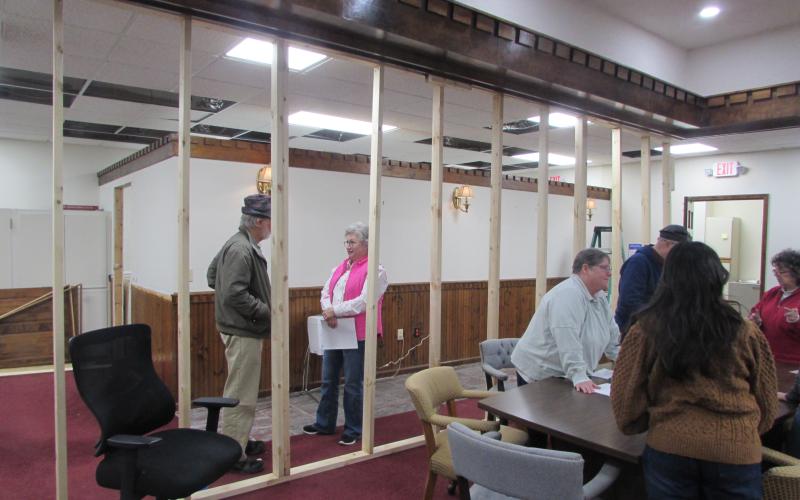 Lorraine Bennett • Clay County Progress Councilman Harry Baughn and Town Clerk/Finance Officer Suzanne Hedden look over the renovations of town hall.