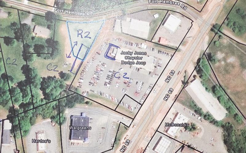 Map details the parcel of land to be discussed for rezoning at a Public Hearing at 6:30 p.m. Monday, Aug. 10.