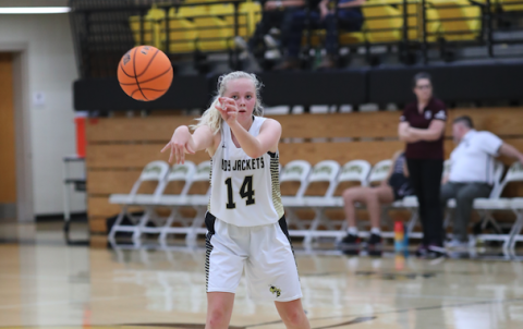 (Kelli Graves • Clay County Progress) Cecilia Jones fires a pass to an open Lady Jacket in Hayesvilles victory.