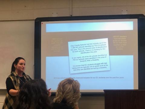(Lorrie Ross • Clay County Progress) Angel Owens presents the state’s Every Student Succeeds Act State Pl