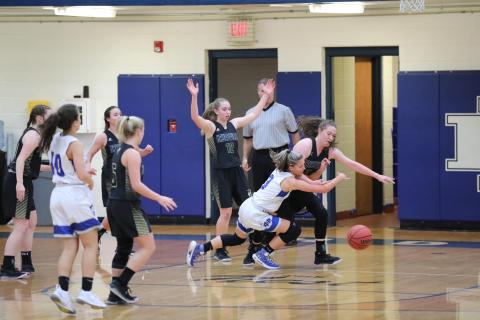 (Kelli Graves * Clay County Progress) Breanna Foster goes for the ball during Hayesville's win over a strong Hiwassee Dam team.