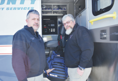 (Midge Roach • Clay County Progress) Clay County Emergency Medical Services Director Ricky Lancaster and Paramedic Jeff Ledford have teamed up on a new program called paramedicine which offers residents the option of a home visit where the patient can be assessed and determinations made in their home.