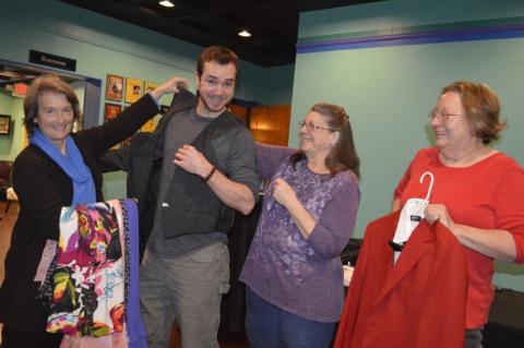 (Pam Roman • Clay County Progress) Patty Callahan, actor Max Beard, Diana Lappin and Landi Marrella decide on what to wear for “Out of Order.” 